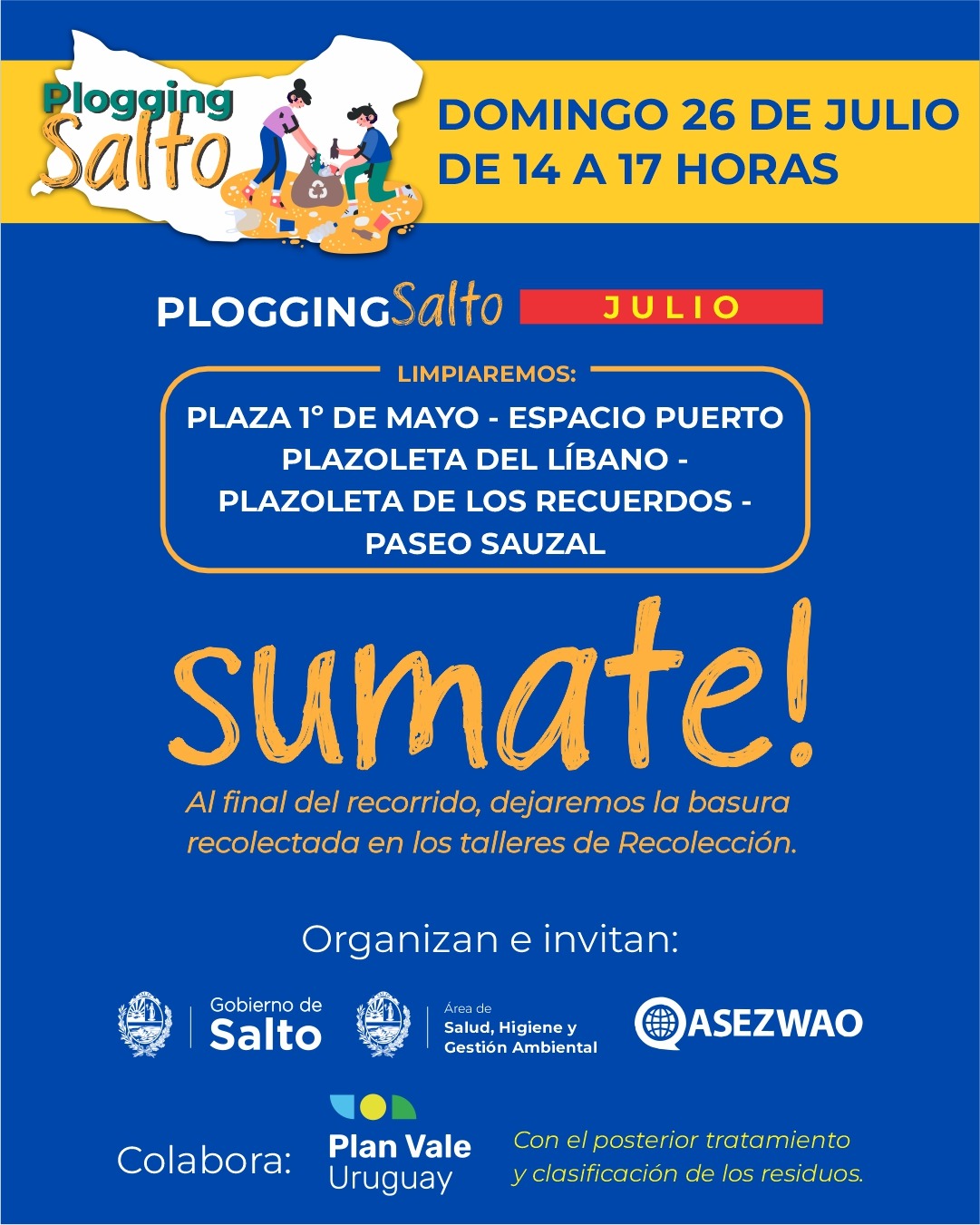 Plogging Salto convoca a una nueva jornada de limpieza y cuidado del ambiente Plogging Salto convoca a una nueva jornada de limpieza y cuidado del ambiente