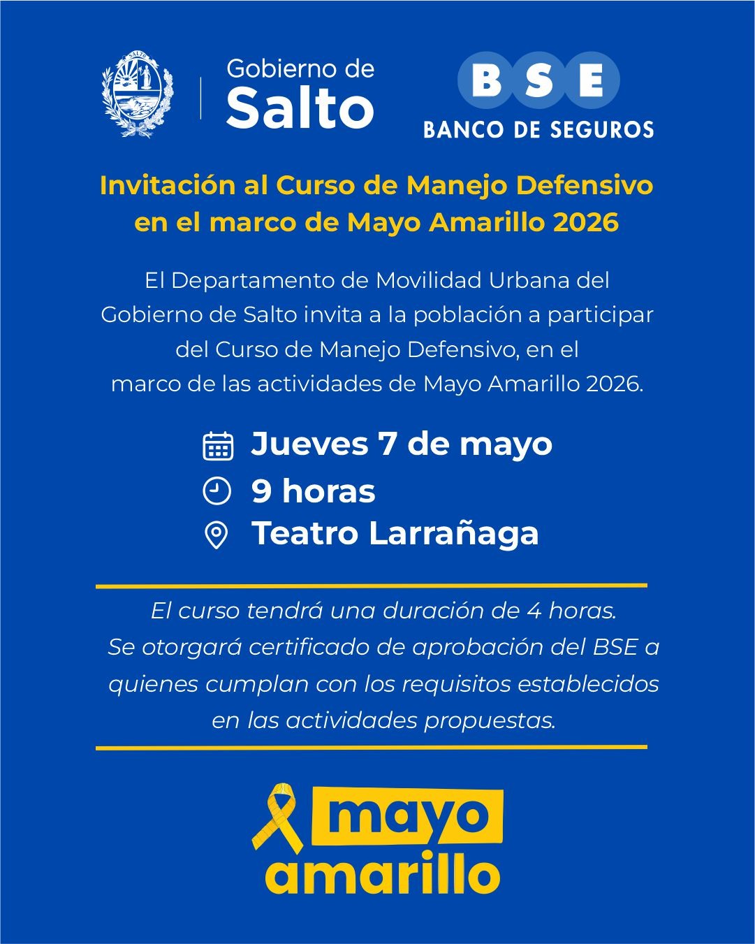 Invitación al Curso de Manejo Defensivo en el marco de Mayo Amarillo 2026 Invitación al Curso de Manejo Defensivo en el marco de Mayo Amarillo 2026