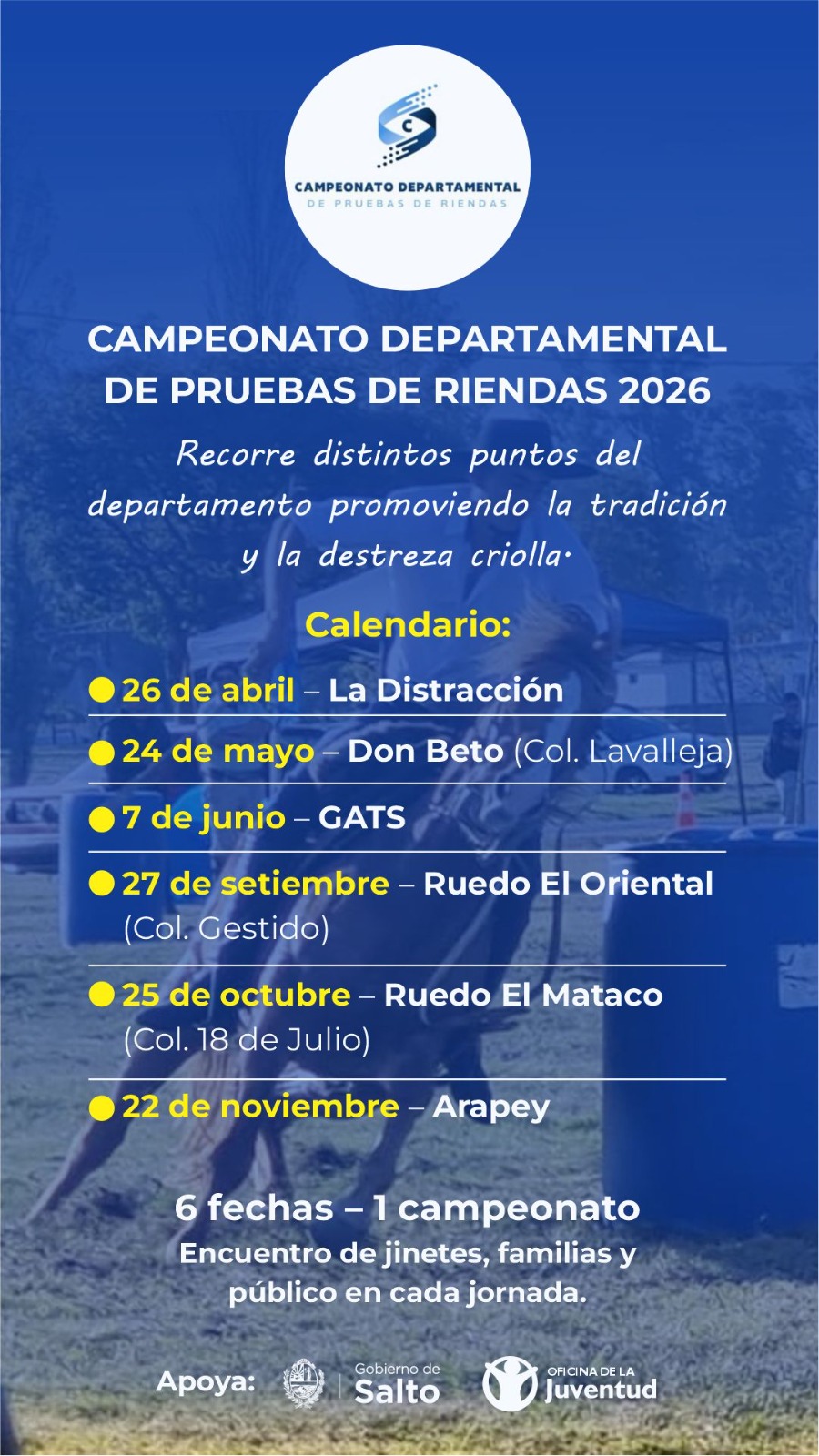 El Campeonato Departamental de Pruebas de Riendas 2026 tiene su calendario confirmado El Campeonato Departamental de Pruebas de Riendas 2026 tiene su calendario confirmado