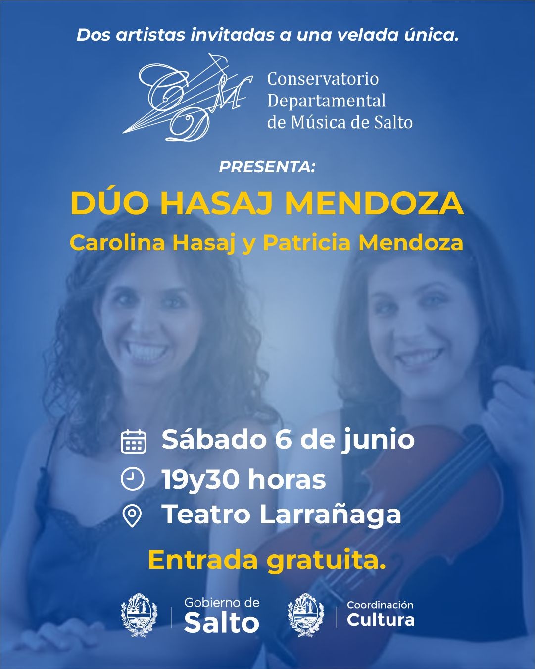 El Conservatorio Departamental de Música invita al concierto del Dúo Hasaj Mendoza en el Teatro Larrañaga El Conservatorio Departamental de Música invita al concierto del Dúo Hasaj Mendoza en el Teatro Larrañaga