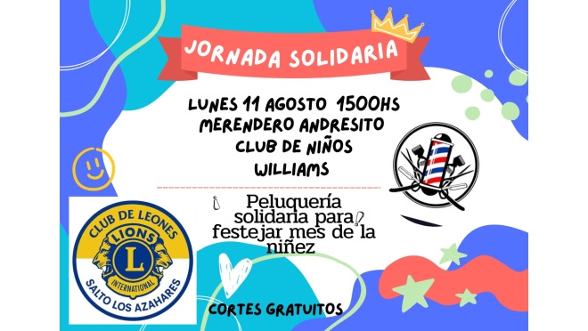 Este lunes 11 el Club de Leones Salto los Azahares realizará una jornada solidaria de corte de pelo a niños de Merendero Andresito y Club de Niños Williams