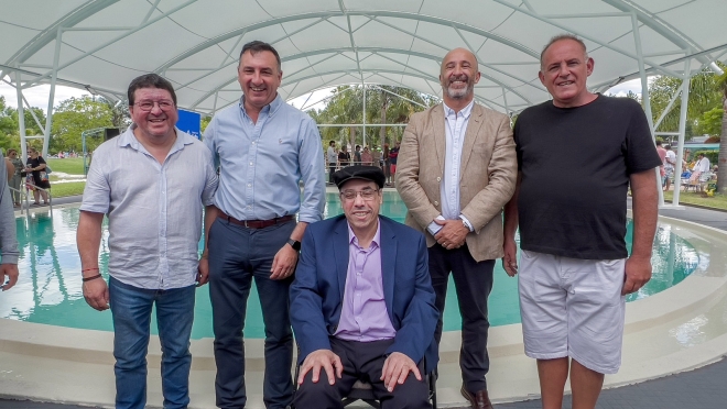 Intendente Albisu y ministro Menoni inauguraron la nueva cubierta de la piscina en Termas del Daymán